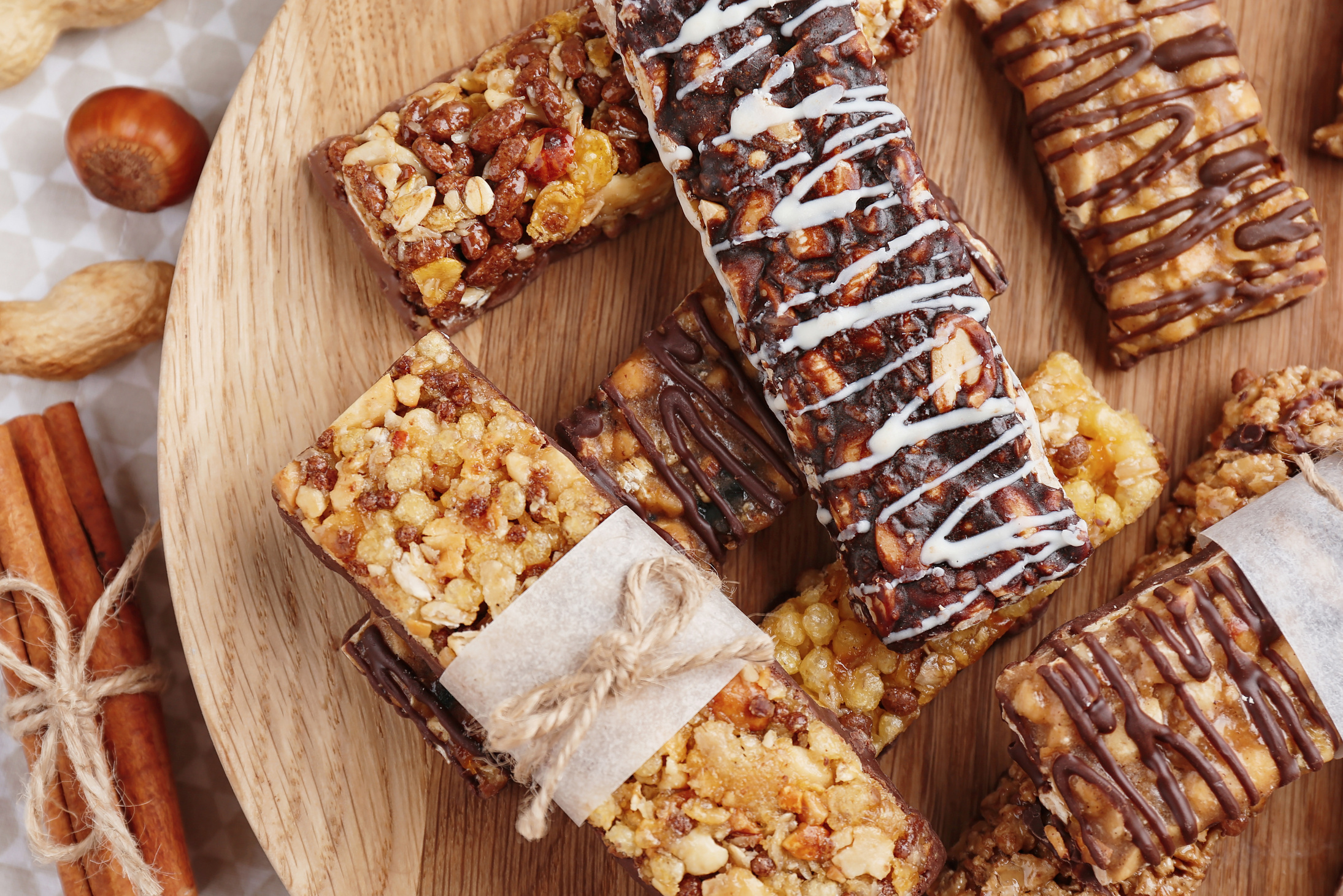 Cereal Energy Bars on Wooden Board